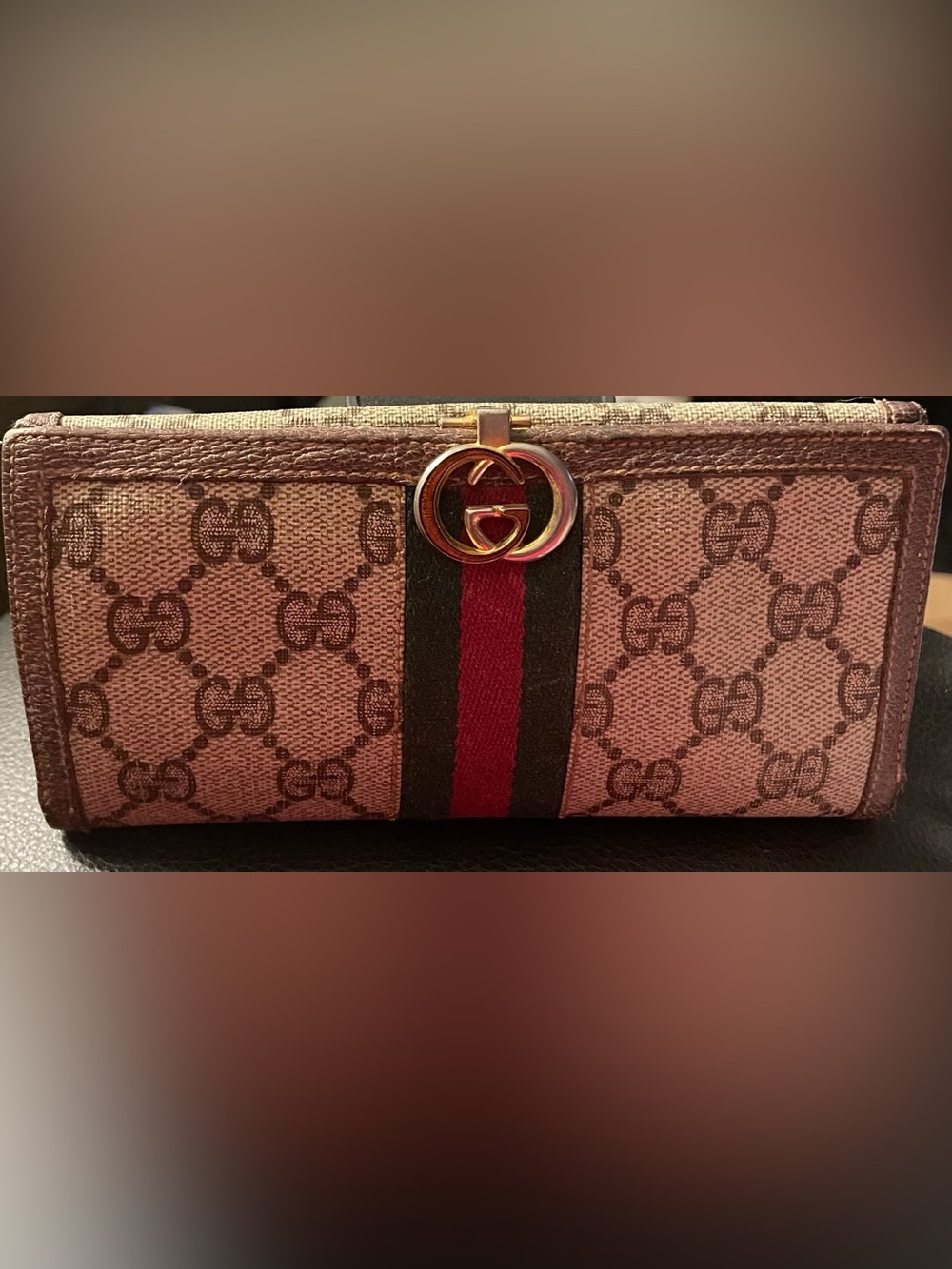 Gucci Beige GG Supreme Canvas Wallet with Red and Green Web Stripe
